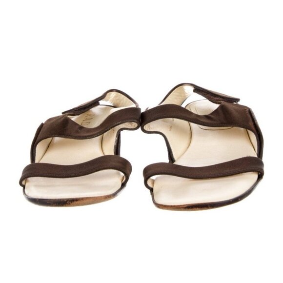 Prada Authentic Solid Brown Satin Leather Flat Slingback Sandals 5.5 - Picture 3 of 8